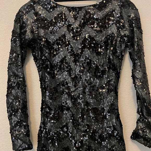 DRESS THE POPULATION 'LOLA' CHEVRON SEQUIN BODY-CON MINI DRESS XS - Picture 6 of 11